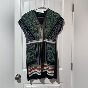 Zara Black and Green Patterned Dress Small